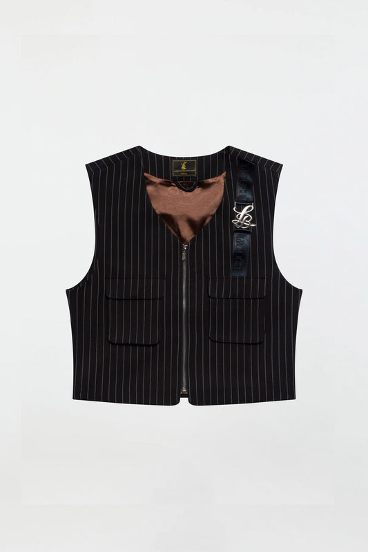 CROPPED VEST – BLACK PINSTRIPE