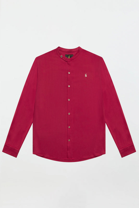 SIDE BUTTON GRANDAD COLLAR SHIRT – CARDINAL RED