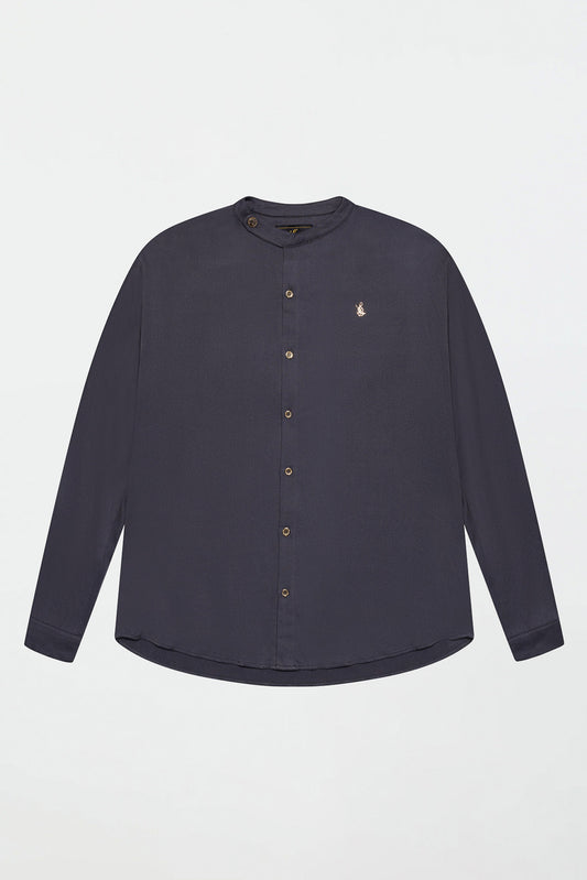 SIDE BUTTON GRANDAD COLLAR SHIRT – DARK GREY