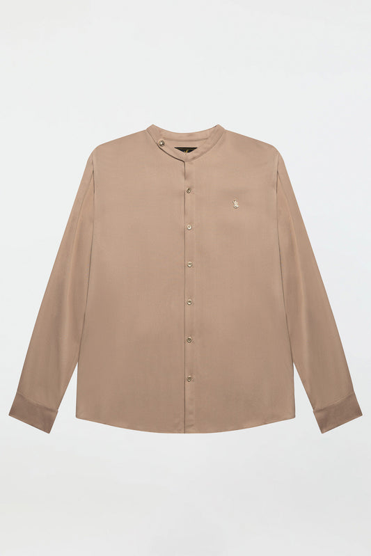 SIDE BUTTON GRANDAD COLLAR SHIRT – TAN