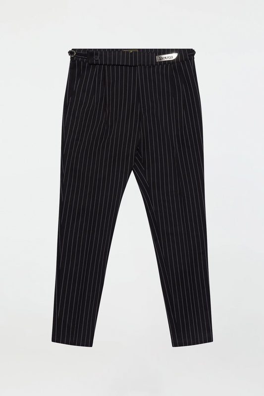 PLEATED PANTS – BLACK PINSTRIPE