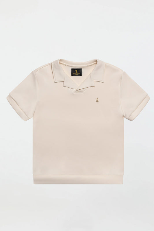 STRETCH COTTON REVERE COLLAR POLO SHIRT – IVORY