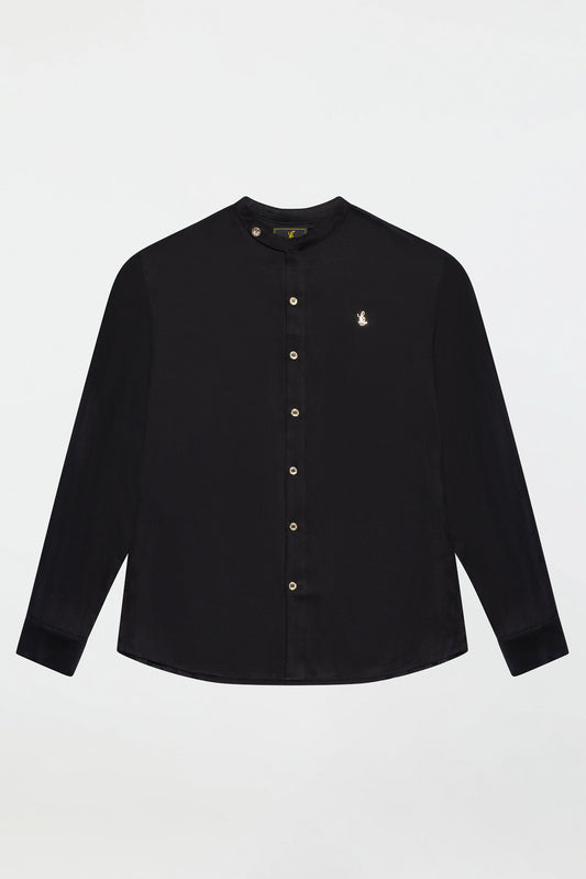 SIDE BUTTON GRANDAD COLLAR SHIRT – BLACK