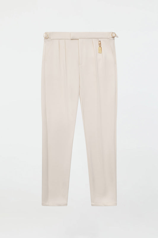 STRETCH COTTON PLEATED PANTS – IVORY